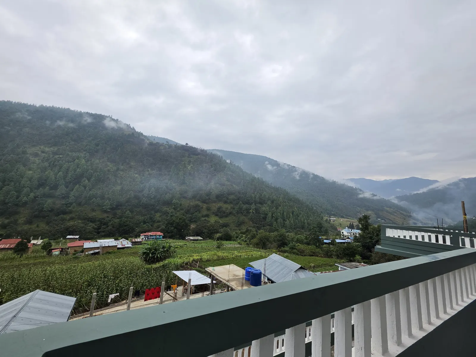 Misty mountain view from Dorjee Homestay balcony