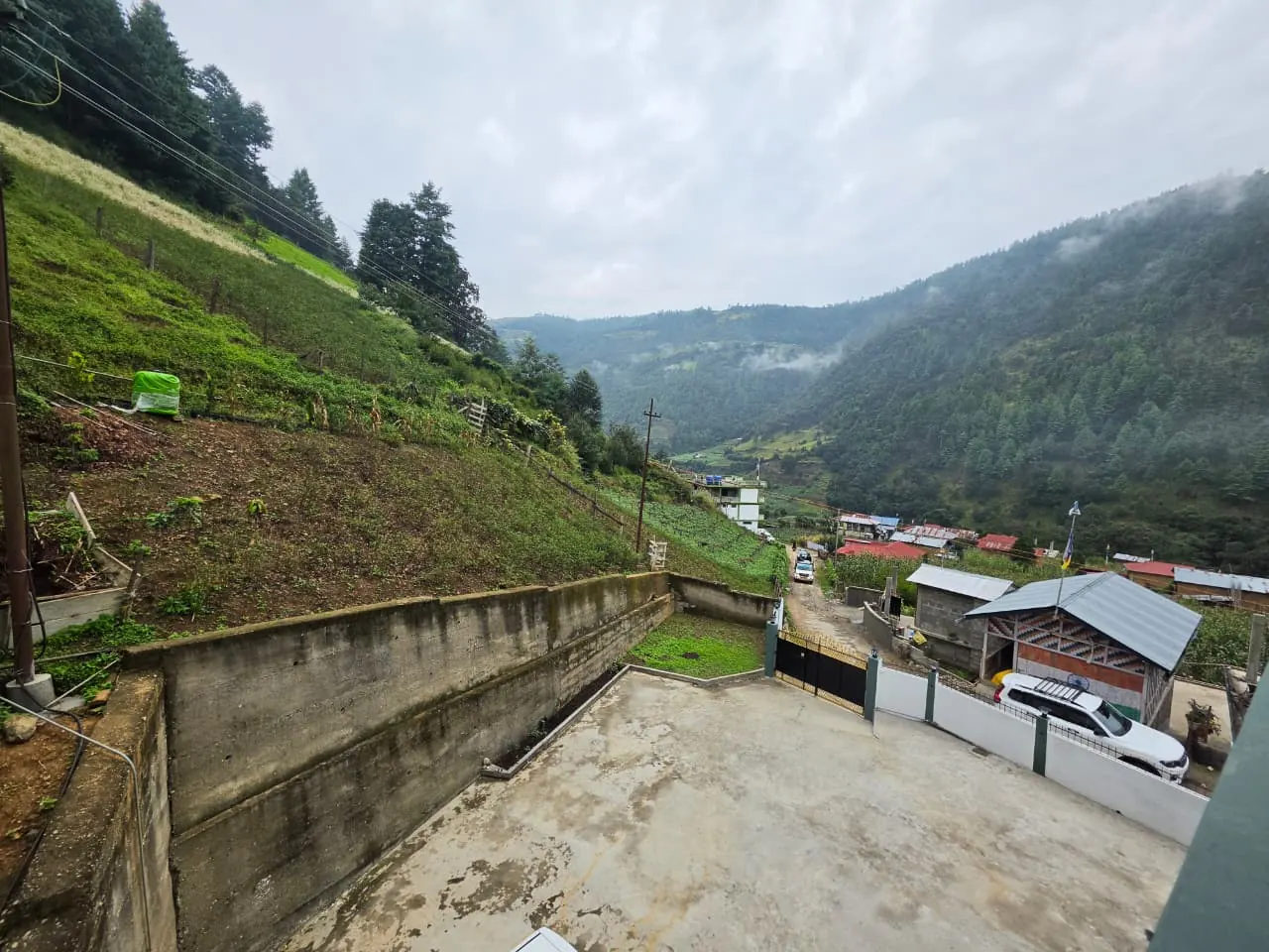 Courtyard and mountain view from the homestay